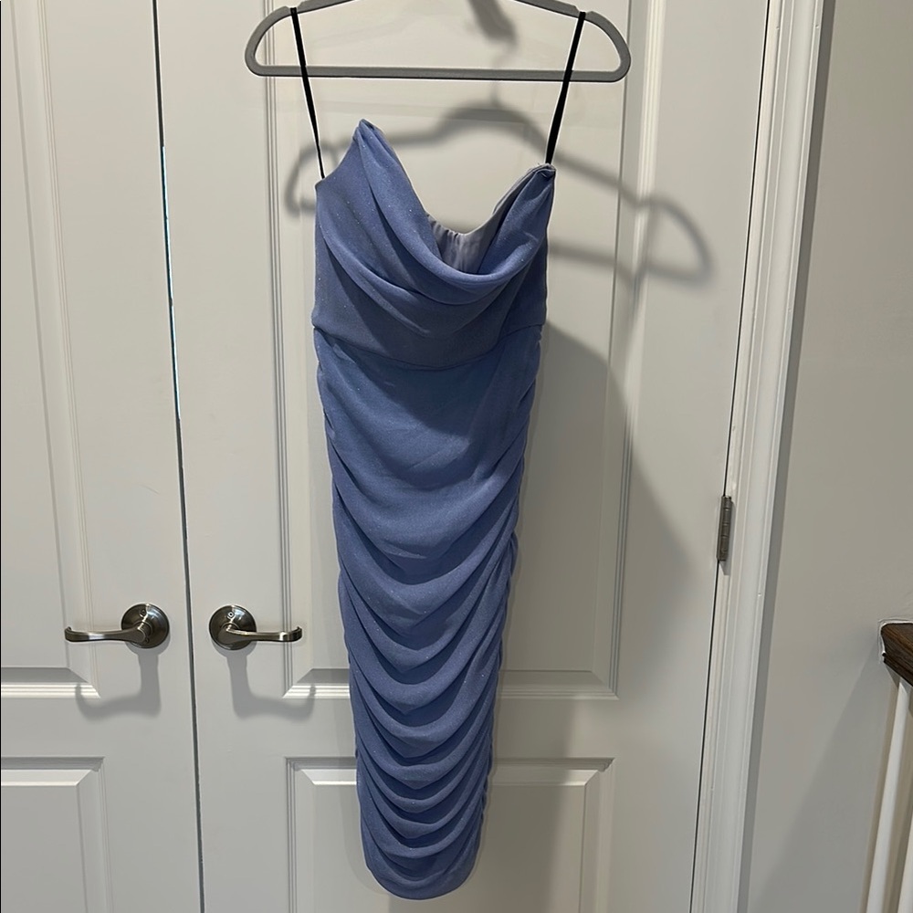 Strapless Periwinkle Rouged Midi Dress